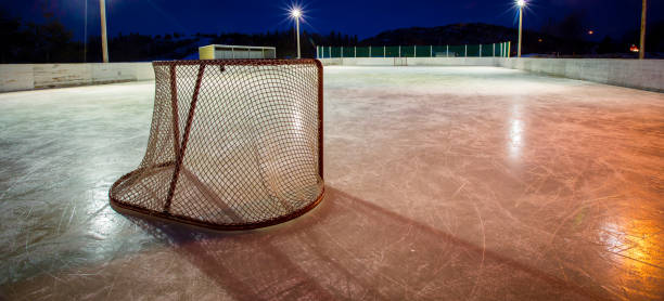 istock hockey net on an outdoor rink 927193856