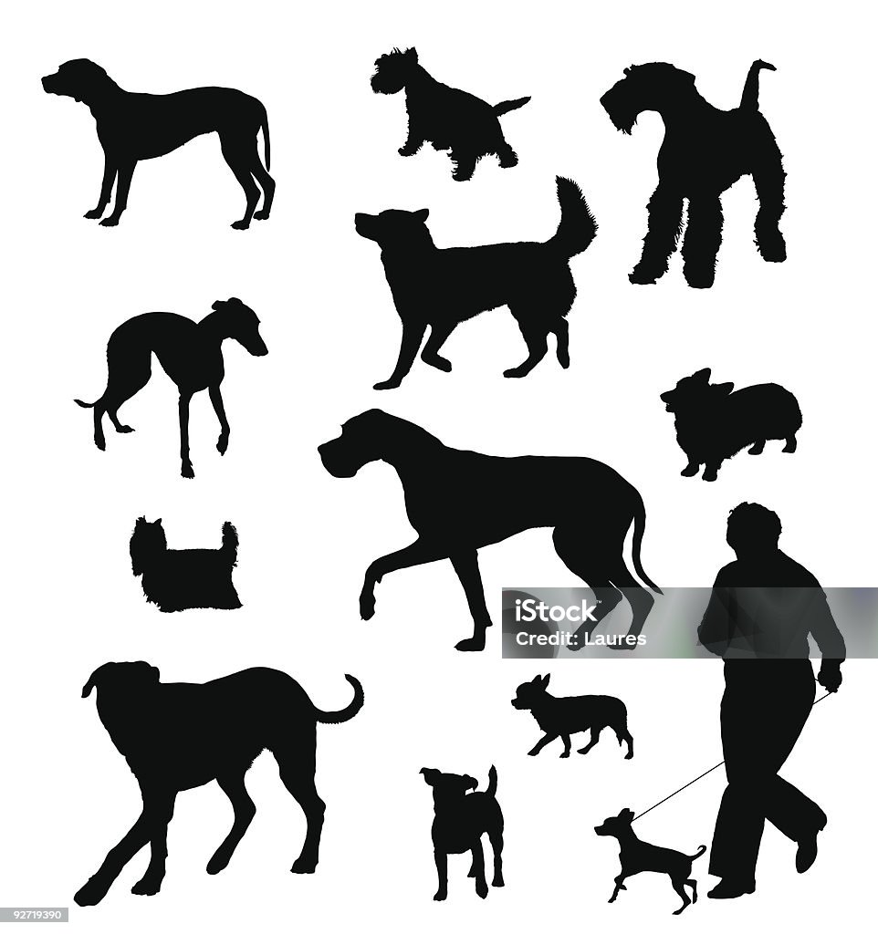 Silhouettes of different sizes and breeds of dog Vector dog collection on a white background In Silhouette stock vector