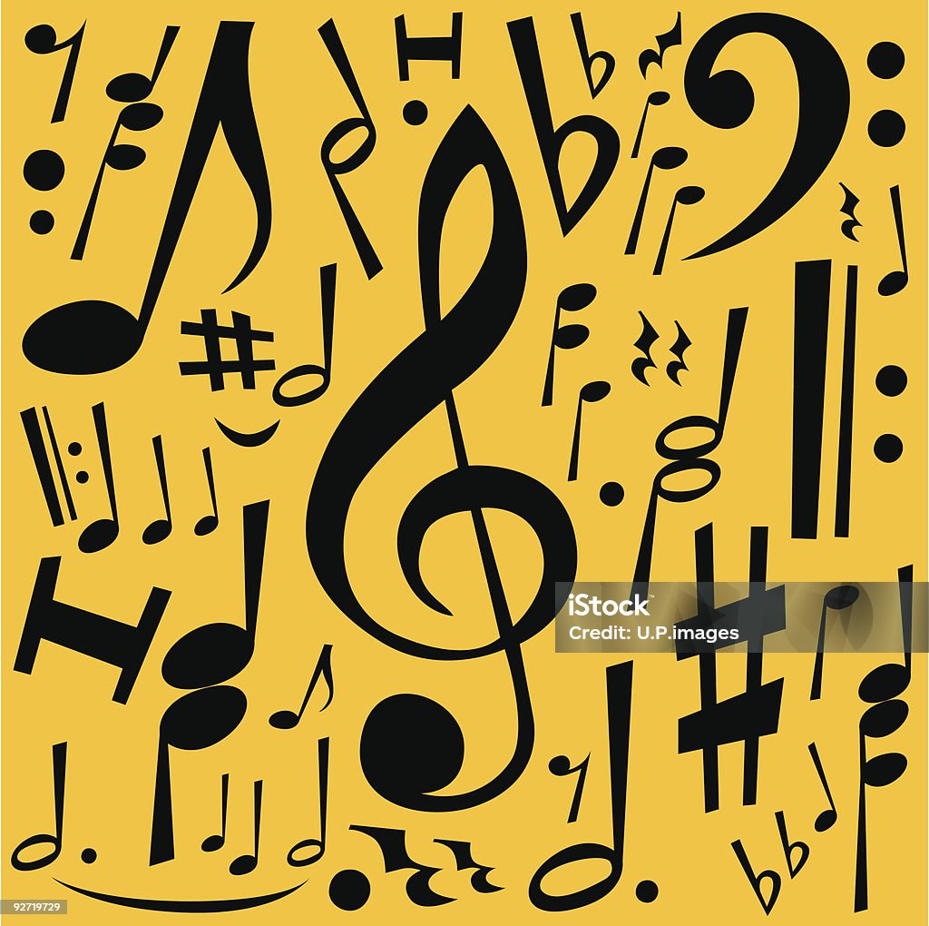 Notes de musique Freehand dessin - clipart vectoriel de Fond jaune libre de droits