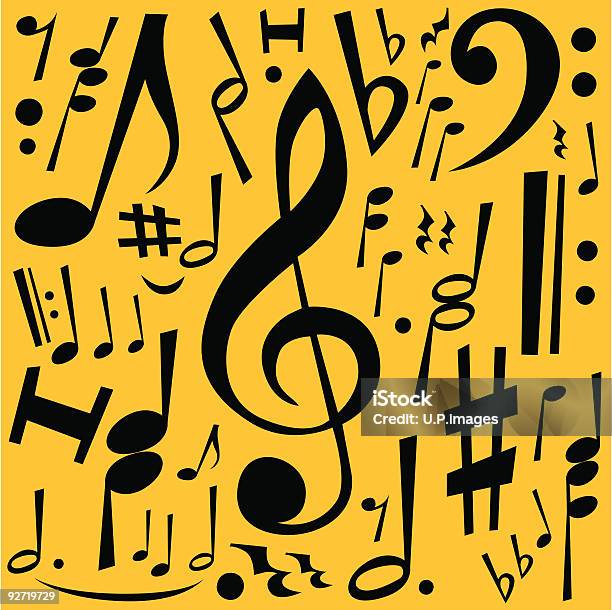 Notes De Musique Freehand Dessin Vecteurs libres de droits et plus d'images vectorielles de Fond jaune - Fond jaune, Musique, Accord - Écriture musicale
