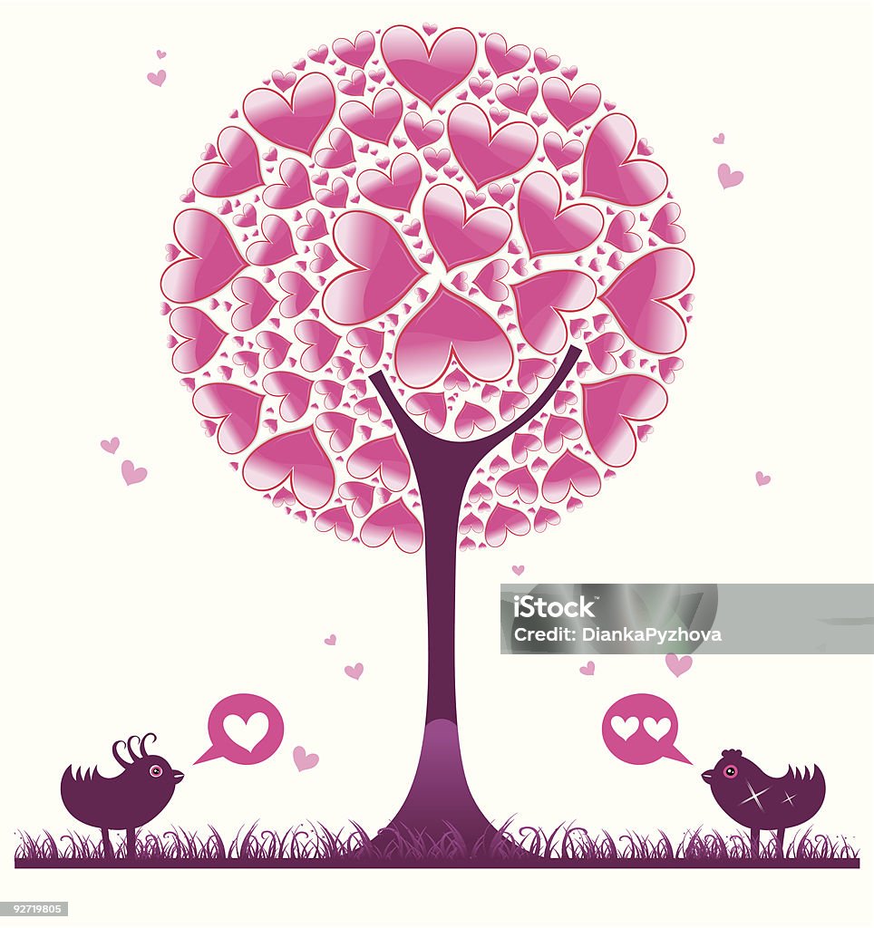 Miłość Drzewo i ptaków - Grafika wektorowa royalty-free (Abstrakcja)