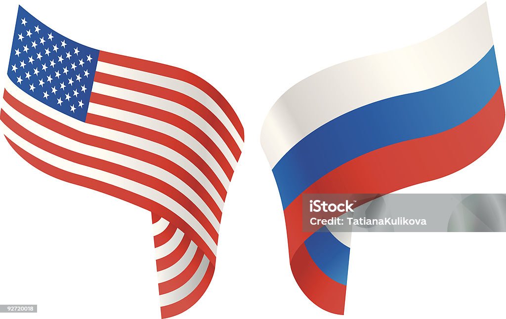 Flags of USA and Russia. USA and Russia cooperation. Two flags. American Culture stock vector
