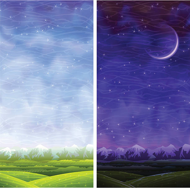 Summer rolling vertical day and night landscapes  day and night stock illustrations