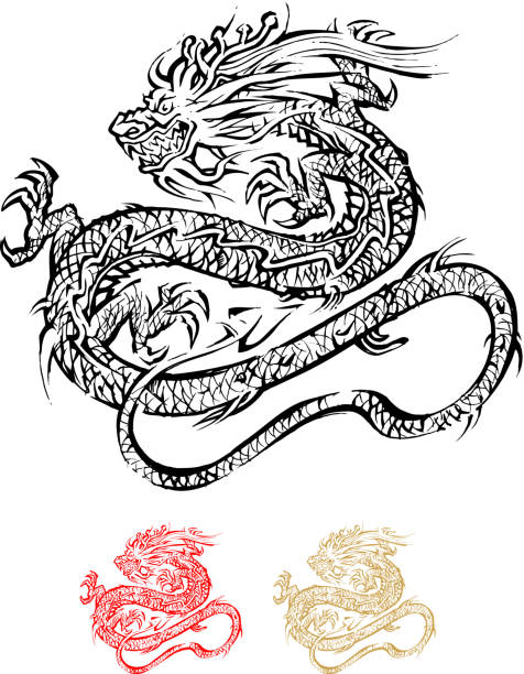 stockillustraties, clipart, cartoons en iconen met dragon - japanse etniciteit