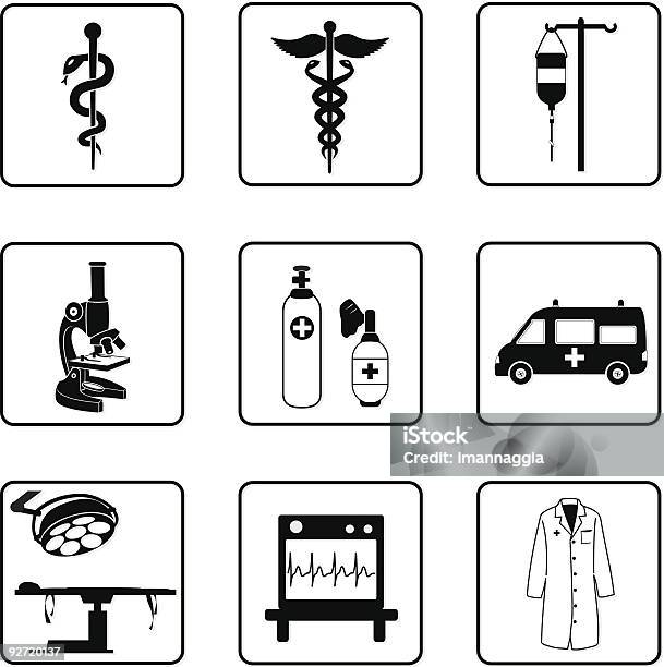 Symbole Medyczne I Sprzęt - Stockowe grafiki wektorowe i więcej obrazów Sylwetka - Sylwetka, Zawód pielęgniarski, Ambulans