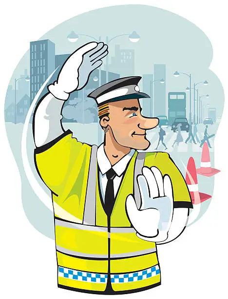 Vector illustration of Traffic Policeman - English