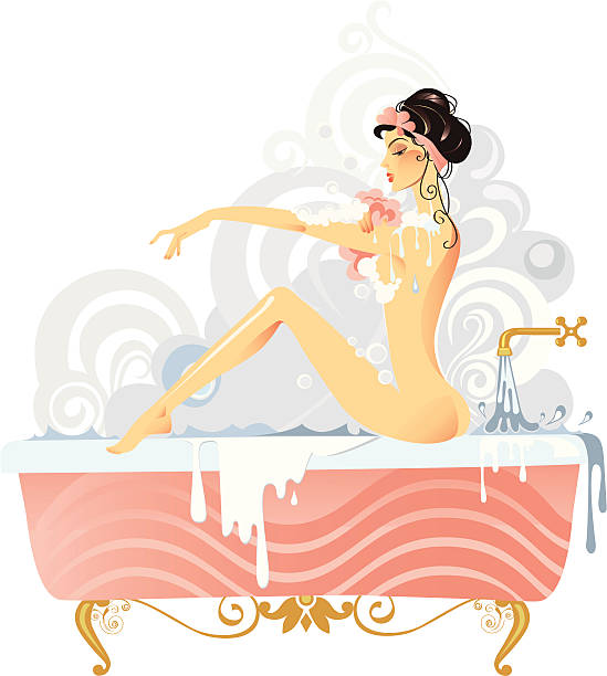 woman in a bathtub vector art illustration