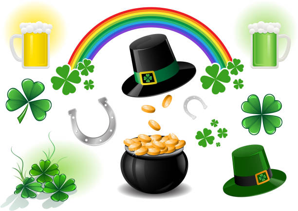 набор иконок для день святого патрика's - horseshoe good luck charm cut out luck stock illustrations