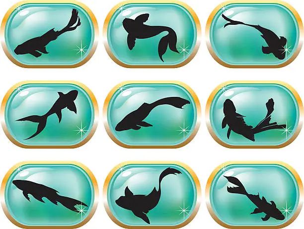 Vector illustration of Glossy Fish Buttons