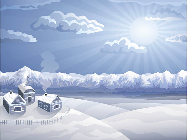 illustrazioni stock, clip art, cartoni animati e icone di tendenza di highland village in inverno - mountain landscape mountain peak small