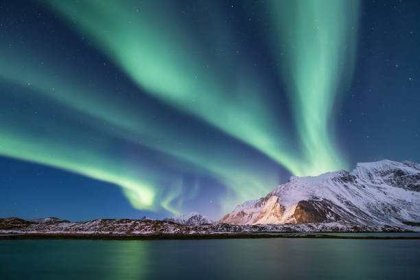 istock Northen light under mountains. Beautiful natural landscape in the Norway 927216006