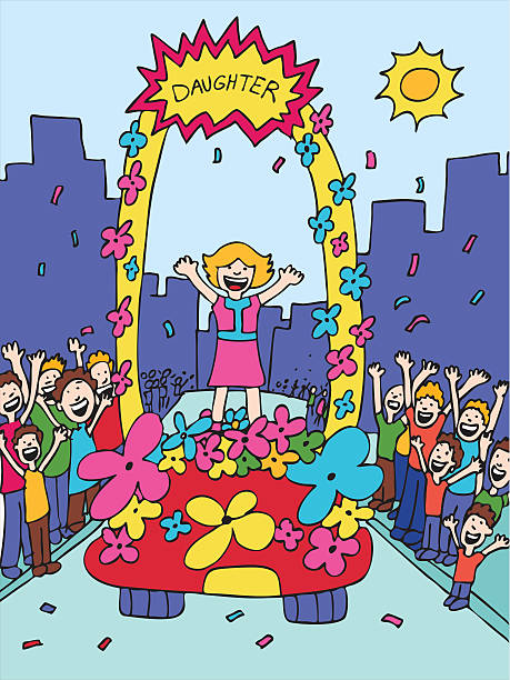 ilustraciones, imágenes clip art, dibujos animados e iconos de stock de hija desfile - carroza de festival