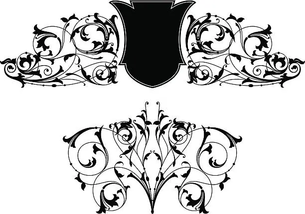 Vector illustration of Ornate Scroll Design & Shield (Vector)