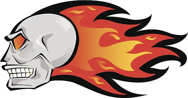 Vector illustration of Skull flaming