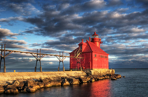 Sturgeon Bay Lighthouse Reflection stock photo