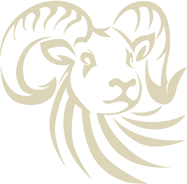 オオツノヒツジ ram - ram bighorn sheep animal head animal themes点のイラスト素材／クリップアート素材／マンガ素材／アイコン素材
