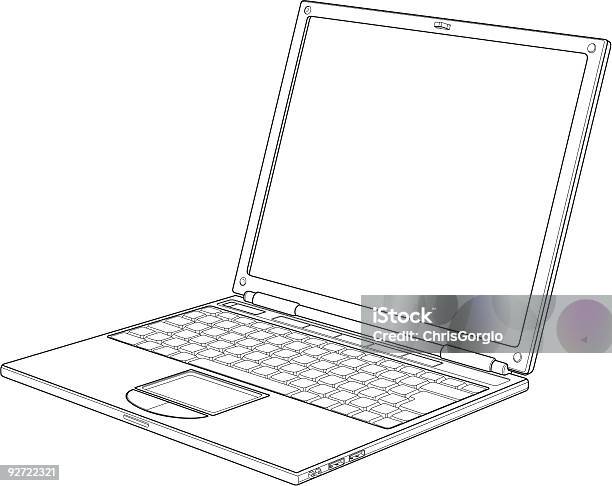 ラップトップアウトラインベクトルイラスト - ノートパソコンのベクターアート素材や画像を多数ご用意 - ノートパソコン, モノクロ, USBケーブル