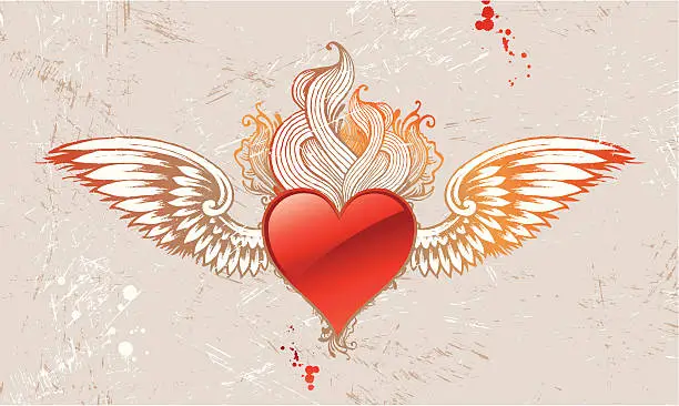 Vector illustration of Vintage winged heart