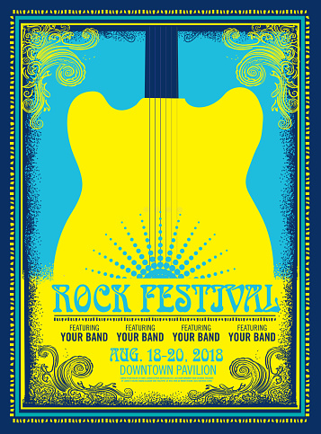 Rock festival poster advertisement design template. Retro styled. Easy to edit. Placement text included.