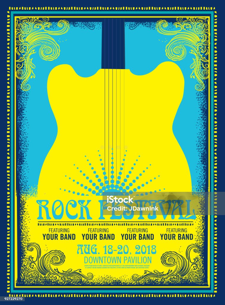 Rock festival poster advertisement Rock festival poster advertisement design template. Retro styled. Easy to edit. Placement text included. Poster stock vector