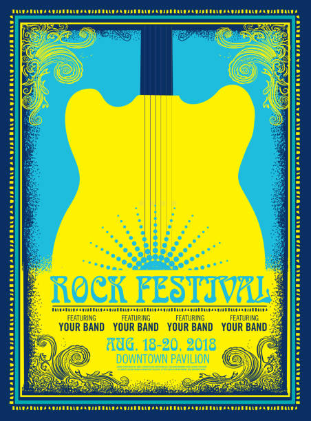 Rock festival poster advertisement Rock festival poster advertisement design template. Retro styled. Easy to edit. Placement text included. music festival stock illustrations