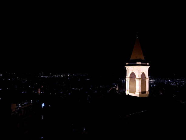 Night landscape and shining church
