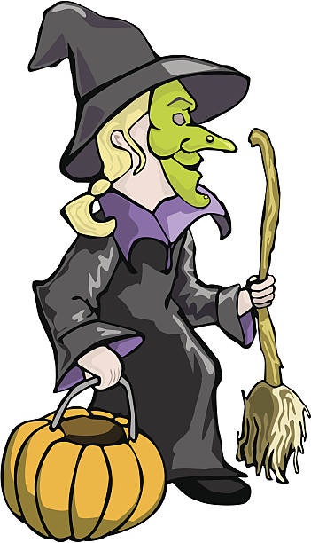 Witch Halloween Costume child vector art illustration