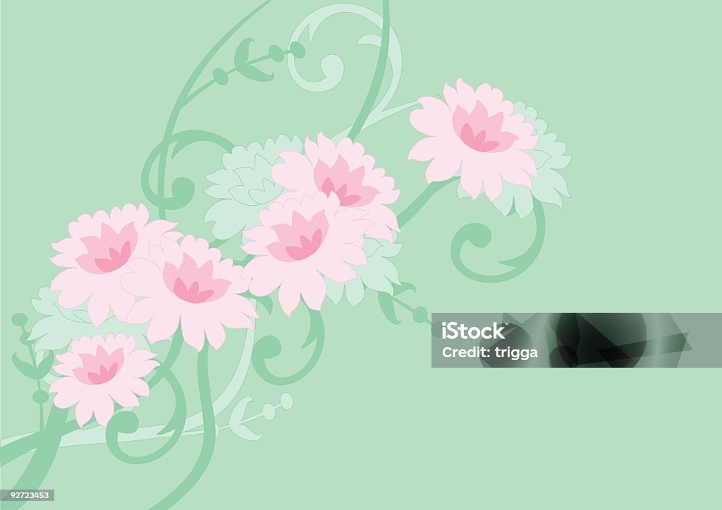 de-rosa florais em verde - Royalty-free Flor arte vetorial