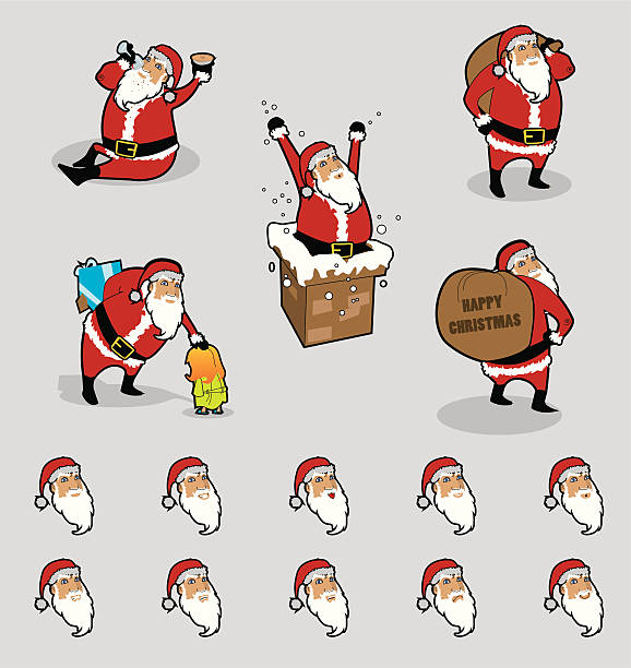 vector Father Christmas with many facial expressions vector art illustration