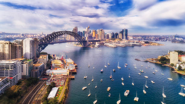 d sy lavender bay dzień - the rocks sydney harbor bridge sydney australia new south wales zdjęcia i obrazy z banku zdjęć