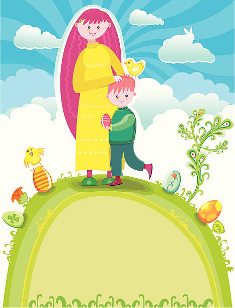 ilustrações, clipart, desenhos animados e ícones de linda mãe com o filho - single flower flower mothers day easter