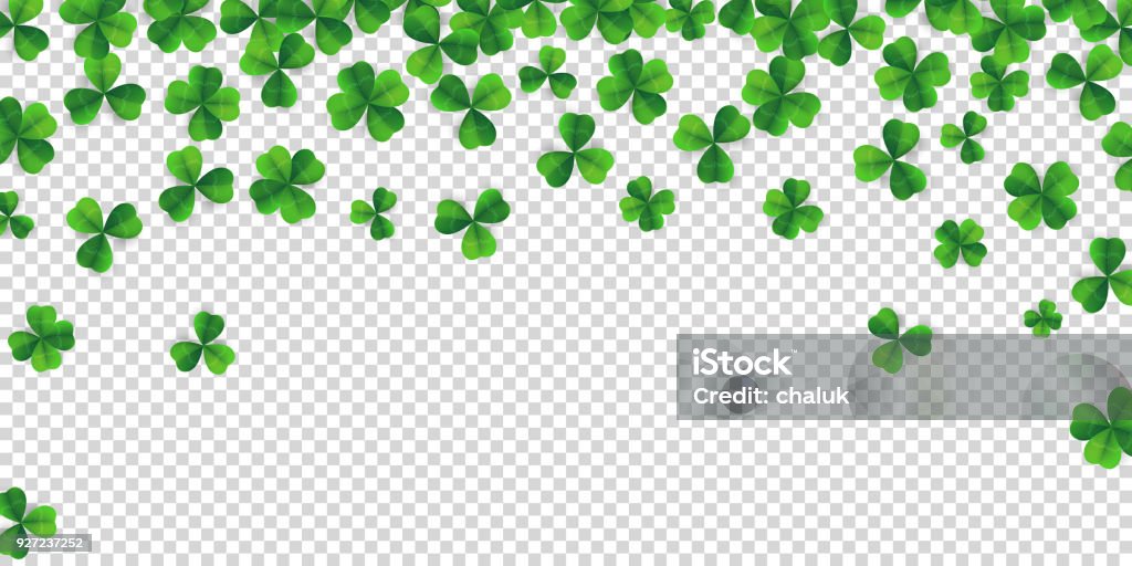 Patrick jour fond avec fond vecteur trèfle à quatre feuilles. Fond de vert trèfle quatre feuilles chanceux pour la fête de la bière irlandaise Saint-Patrick. De fond vecteur vert herbe trèfle - clipart vectoriel de Saint Patrick libre de droits