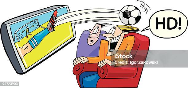 Sport On High Definition Television Stock Illustration - Download Image Now - Cartoon, Humor, Soccer