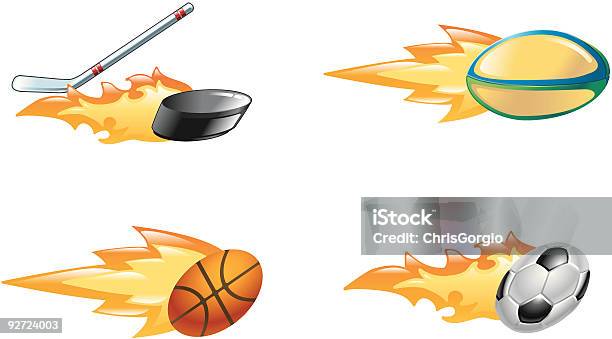 Shiny Flaming Sport Icons Stock Illustration - Download Image Now - Fire - Natural Phenomenon, Hockey Puck, Abstract