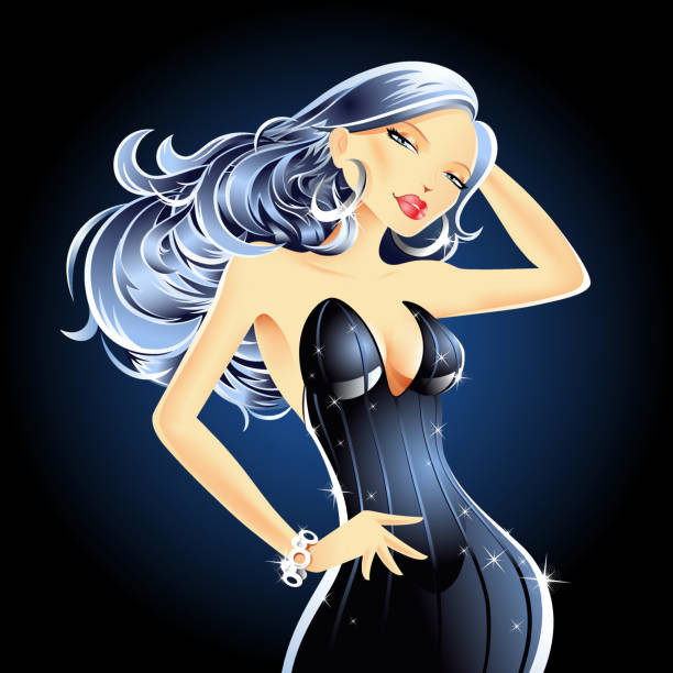 Sexy Pin-Up-Mädchen in schwarzen Kleid – Vektorgrafik