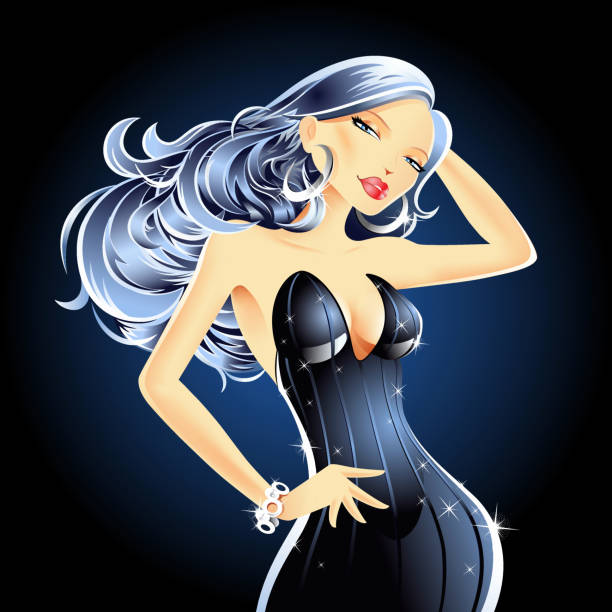 Sexy Pin Up Girl che indossa abito nero - illustrazione arte vettoriale