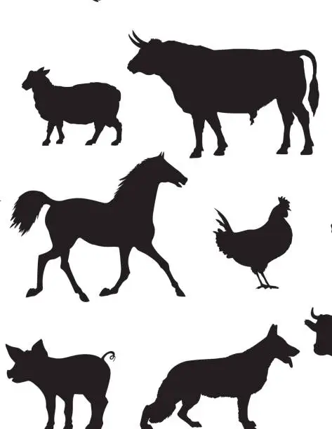 Vector illustration of Farm Animals silhouette