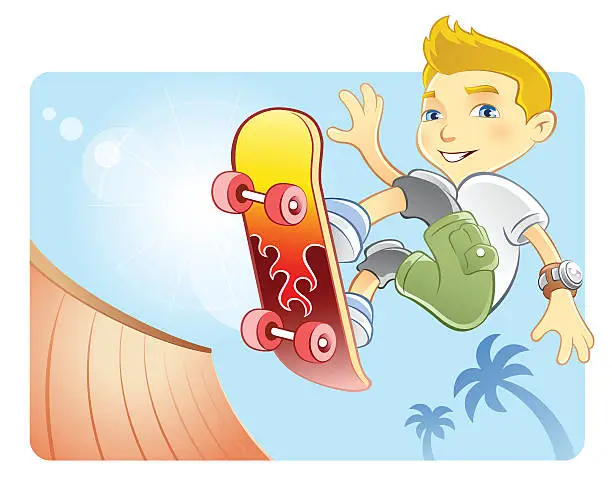 Vector illustration of Boy on Skateboard