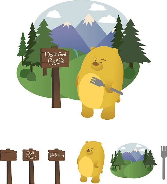 ilustraciones, imágenes clip art, dibujos animados e iconos de stock de hambre tener en el bosque - bear hunting