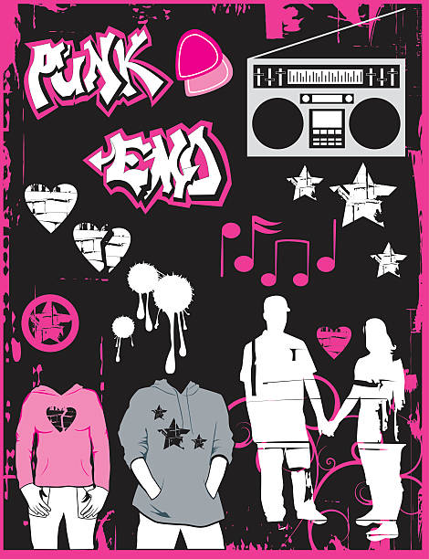 illustrations, cliparts, dessins animés et icônes de emo - vector love pink dirty