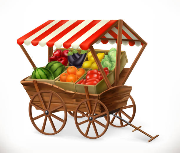 istock Fresh produce market. Cart with fruits and vegetables, 3d vector icon 927247014