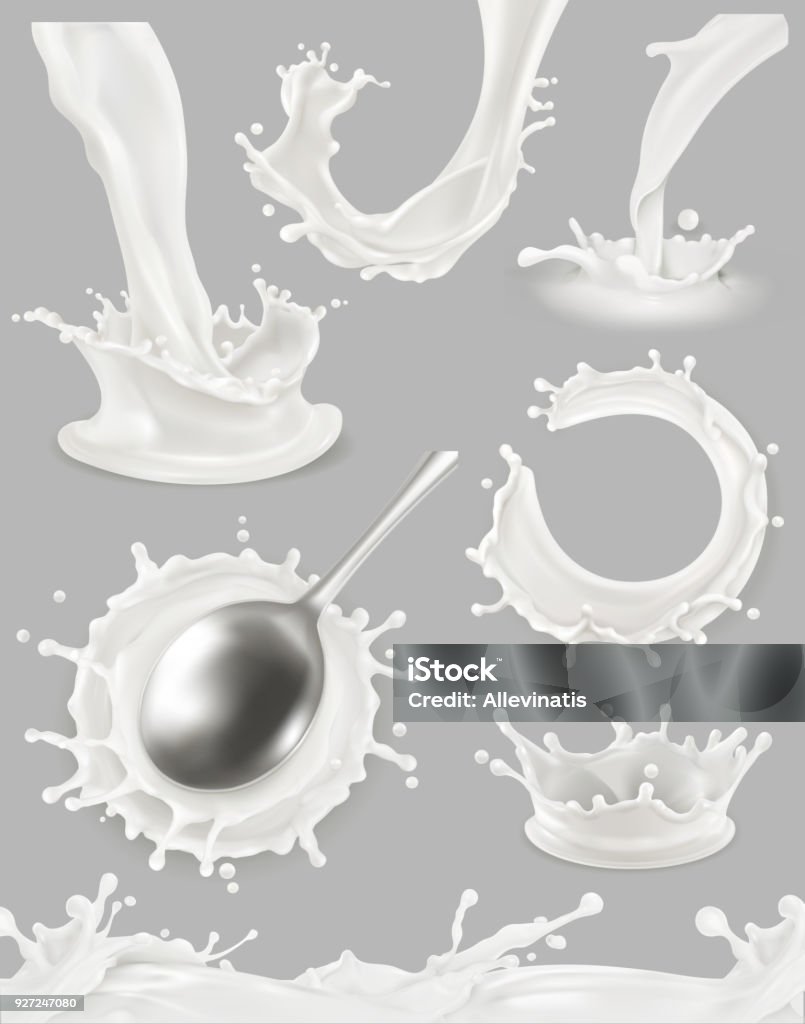 Milk drop and splash. 3d vector object set Milk stock vector