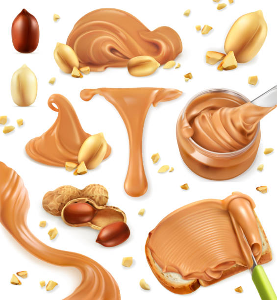 masło orzechowe, zestaw ikon wektorowych 3d - peanut stock illustrations