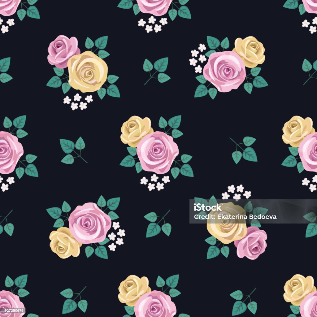 Hoa Văn Lãng Mạn Cổ Điển Liền Mạch Với Hoa Hồng Vàng Và Hồng Và ...