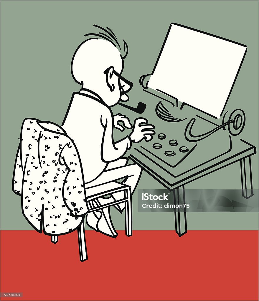Homem com a máquina de escrever-anos 1960 stylization - Vetor de Revista em quadrinhos - Produção artística royalty-free