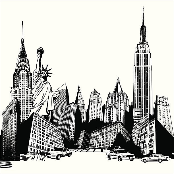 ilustrações, clipart, desenhos animados e ícones de grungey superscene de nova york - chrysler building