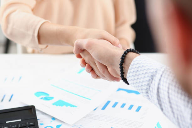 istock Man in shirt shake hand as hello 927254328