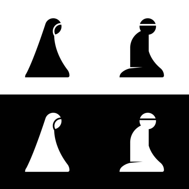 illustrazioni stock, clip art, cartoni animati e icone di tendenza di simbolo del segno dell'area della sala di preghiera islamica - islam women men arabia