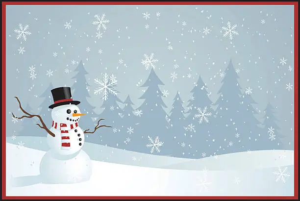 Vector illustration of Illustrated Christmas greetings card with snowman