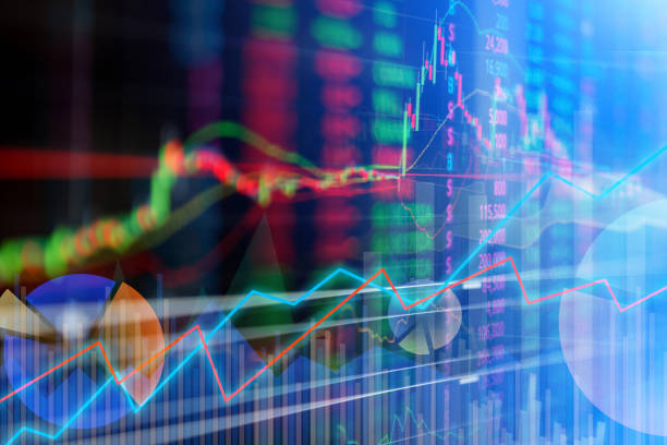 istock Statistic graph stock market data and finance indicator analysis from LED display. including finance statistic graph stock market education or marketing analysis. Stock analysis indicator 927257678